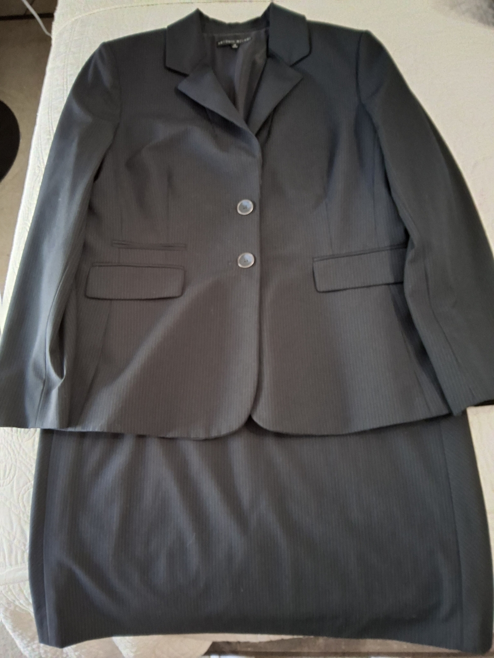 ANTONIO MELANI Black Pinstripe Two-Button Suit Jacket and Skirt